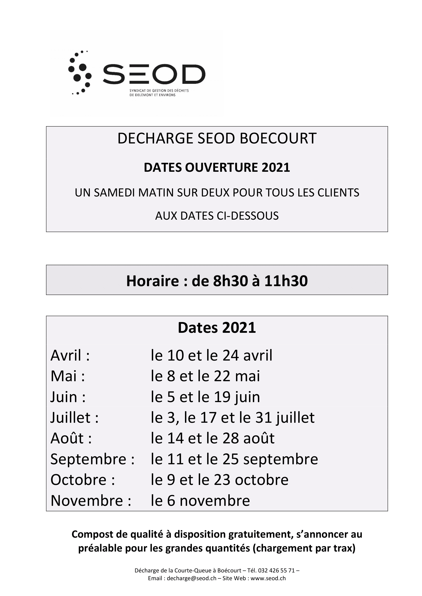 Ouverture 2021 décharge SEOD samedi matin 1